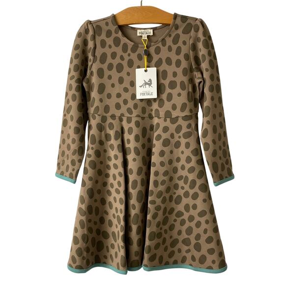 Finding Foxtale Skipping Rocks Swing Dress Girls Size 5 Brown Turquoise Stretch - Picture 2 of 9